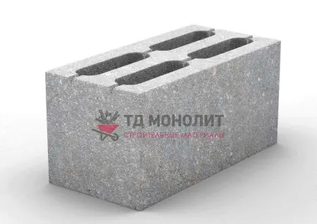 Блок 4-х пустотный бетонный серый 390х190х188 СКЦ-4Л