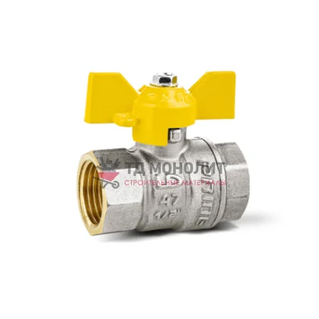 Кран шаровой латунь никель газ 11Б27фтМ Ду 50 Ру25 ВР/НР полнопроходной рычаг VALFEX VF.272.NR3.200